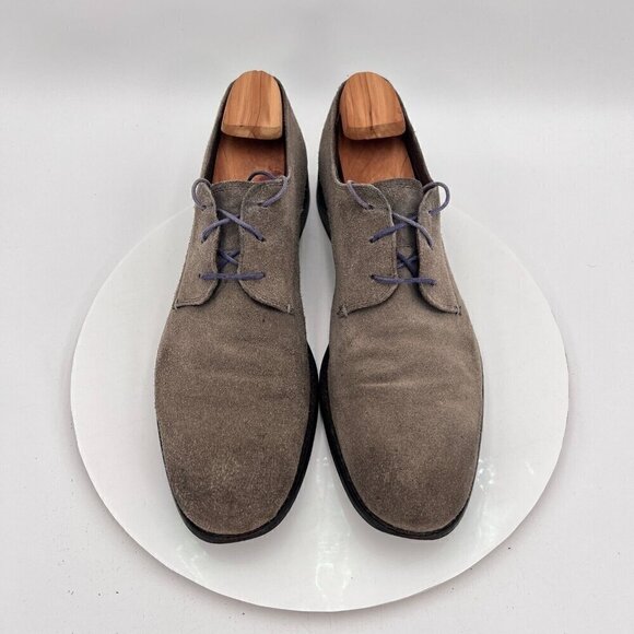 John Varvatos Men Size 10M Grey Suede Plain Toe Lace Up Low Flat Shoes